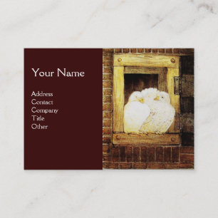 WHITE DOVES AT FARM WINDOW,Monogram Yellow Brown Business Card