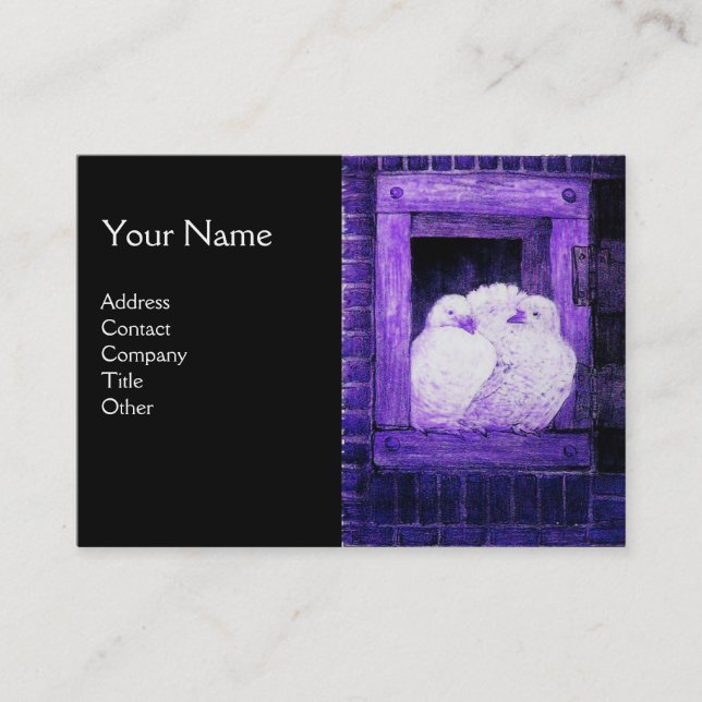 WHITE DOVES AT THE WINDOW,monogram blue black Business Card (Front)