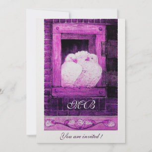 WHITE DOVES AT THE WINDOW monogram ice metallic Invitation