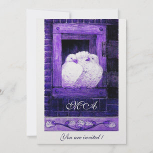 WHITE DOVES AT THE WINDOW monogram ,ice metallic Invitation