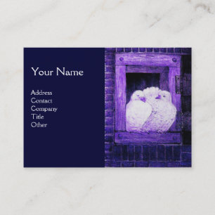 WHITE DOVES AT THE WINDOW,monogram purple blue Business Card