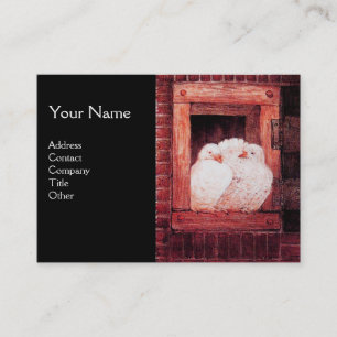 WHITE DOVES AT THE WINDOW,monogram red brown black Business Card