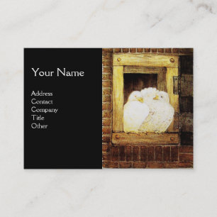 WHITE DOVES AT THE WINDOW,monogram yellow brown Business Card