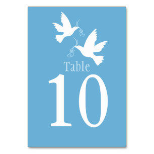 White doves bird wedding blue event table number