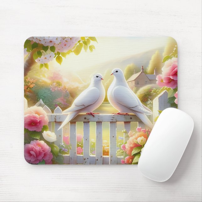 White Doves Cottage Garden Mouse Pad (With Mouse)