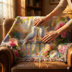 White Doves Cottage Garden Throw Blanket