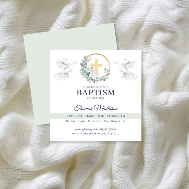 White Doves Cross Christian Baptism Invitation (Creator Uploaded)