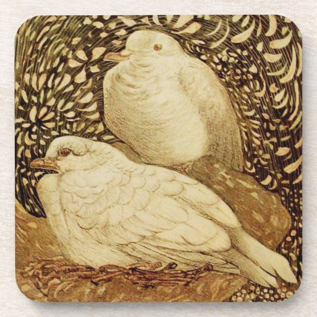 WHITE DOVES IN Brown,Sepia Coaster (Front)