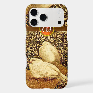 WHITE DOVES IN BROWN SEPIA,GEM STONE MONOGRAM