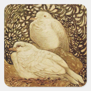 WHITE DOVES IN BROWN SEPIA SQUARE STICKER