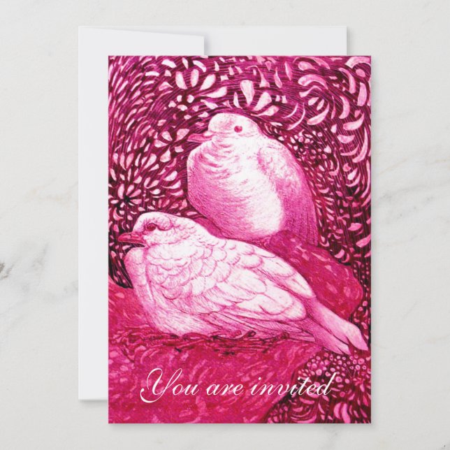 WHITE DOVES IN PINK FUCHSIA INVITATION (Front)