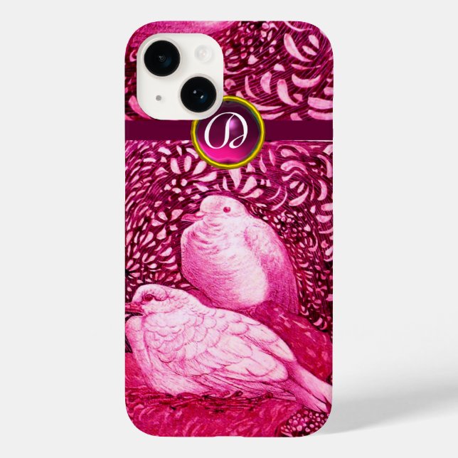 WHITE DOVES IN PINK FUCHSIA MONOGRAM Case-Mate iPhone CASE (Back)