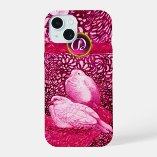 WHITE DOVES IN PINK FUCHSIA MONOGRAM iPhone 15 CASE