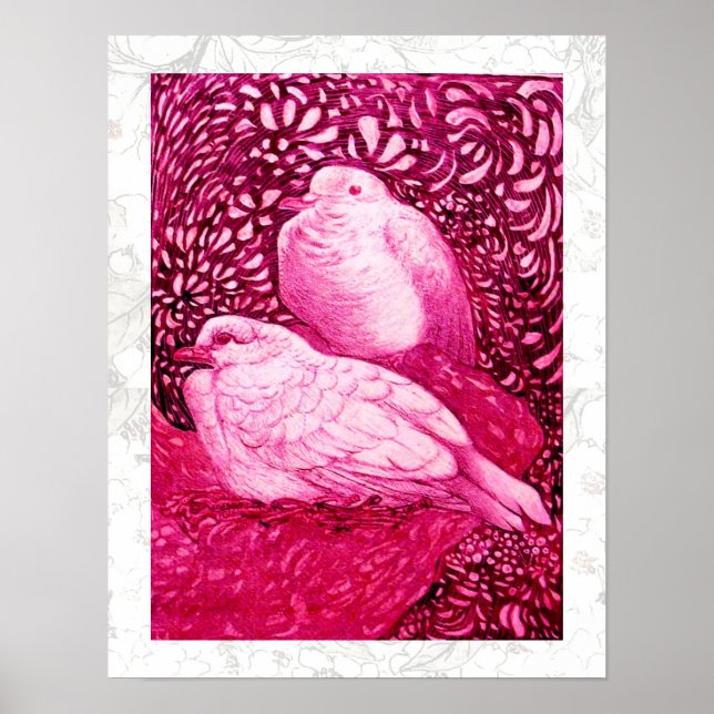 WHITE DOVES IN PINK FUCHSIA POSTER (Front)