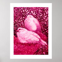 WHITE DOVES IN PINK FUCHSIA