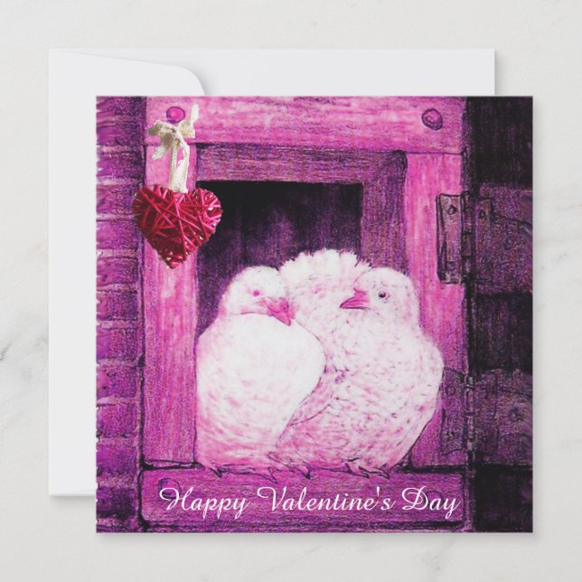 WHITE DOVES IN PINK WINDOW VALENTINE DAY MONOGRAM HOLIDAY CARD (Front)