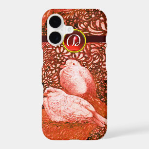 WHITE DOVES IN RED MONOGRAM