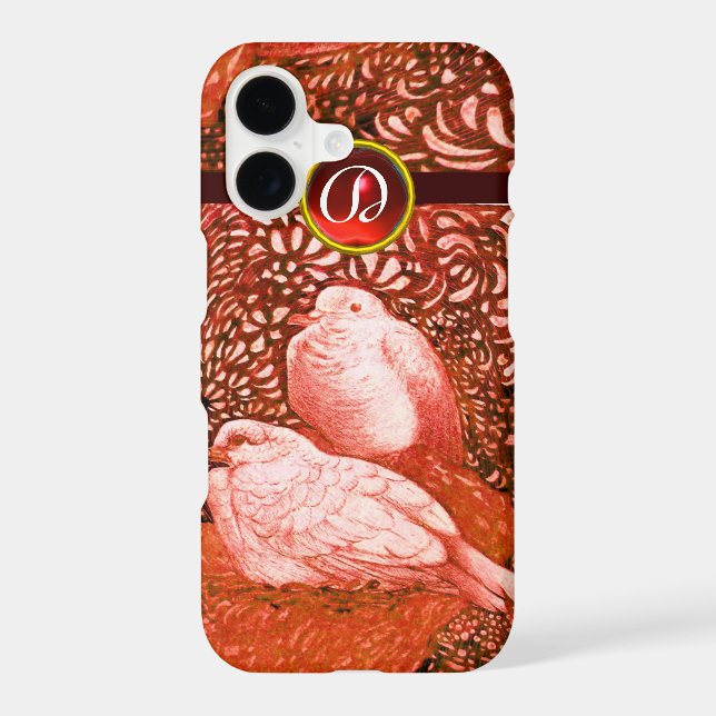 WHITE DOVES IN RED MONOGRAM (Back)