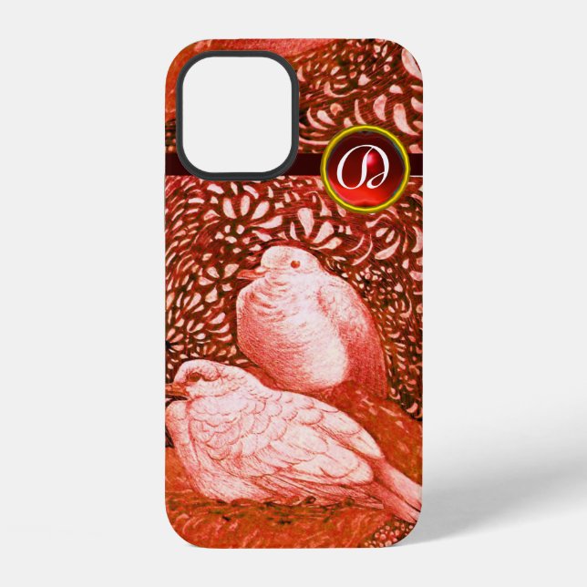 WHITE DOVES IN RED RUBY MONOGRAM iPhone CASE (Back)