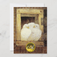 WHITE DOVES IN WINDOW,WEDDING GEM MONOGRAM,Brown