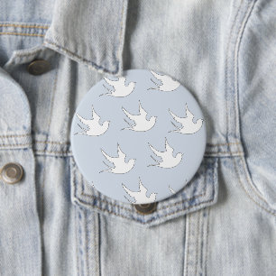 white doves on blue 10 cm round badge