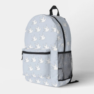 White doves on blue printed backpack