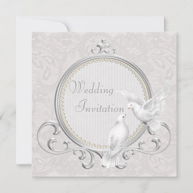 White Doves & Paisley Lace Wedding Invitation (Front)