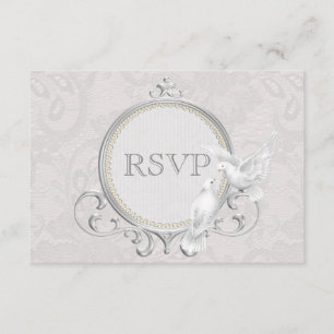 White Doves & Paisley Lace Wedding RSVP Card