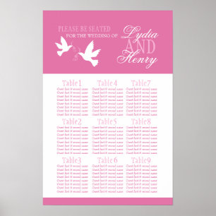 White doves pink wedding seating table plan 1-9 poster