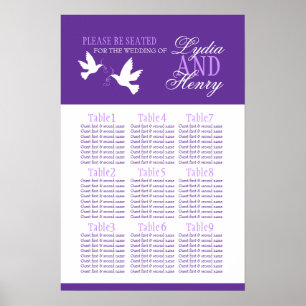 white doves purple wedding seating table plan 1-9 poster