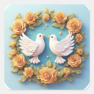 White Doves Romantic Love Symbol Gift 🌸🤍✨ Square Sticker