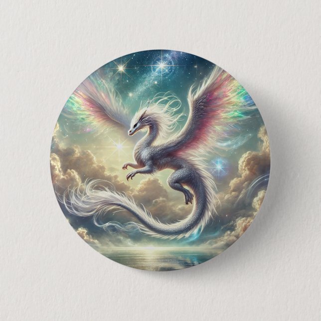 White Dragon 6 Cm Round Badge (Front)
