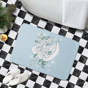 White Dragon and Roses  Bath Mat