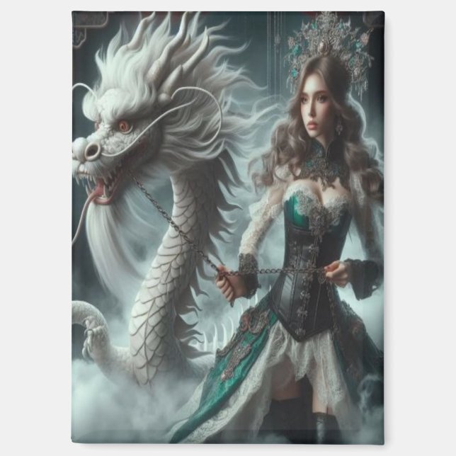 White Dragon and Tamer Magnet (Front)
