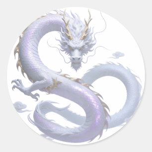 White Dragon Art   Mythical Fantasy Aesthetic   Or Classic Round Sticker