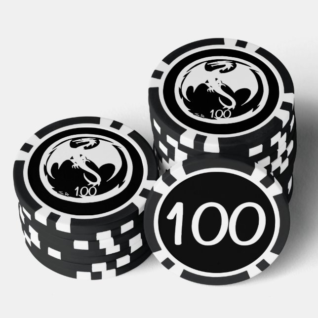 White Dragon black black 100 striped poker chip (Stack)