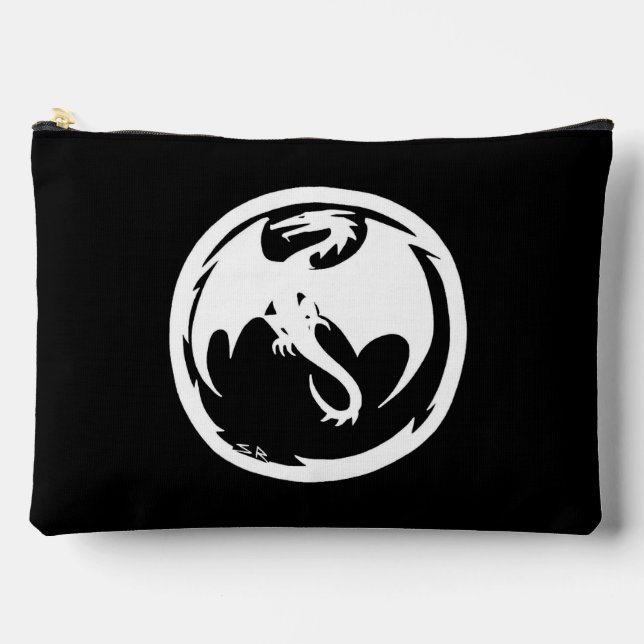 White Dragon black large accessory bag pouch (Front)