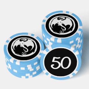 White Dragon black lt blue 50 striped poker chip