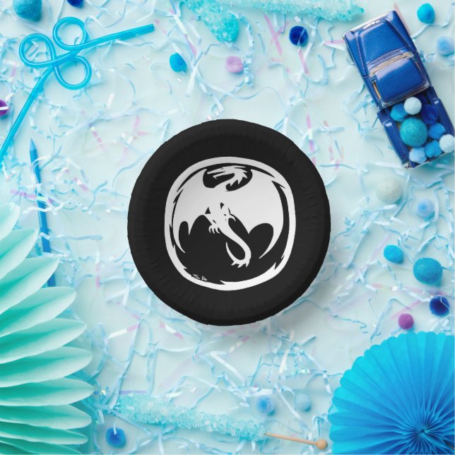 White Dragon black paper bowls Plate (Party)