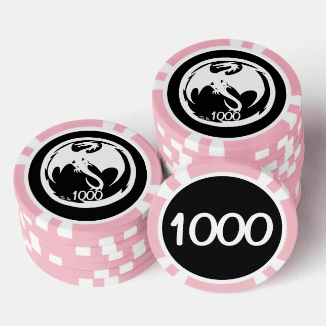White Dragon black pink 1000 striped poker chip (Stack)
