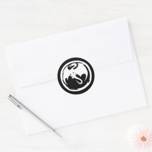White Dragon black round stickers