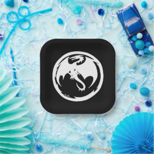 White Dragon black square paper plates
