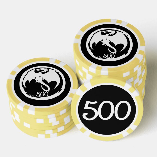 White Dragon black yellow 500 striped poker chip (Stack)