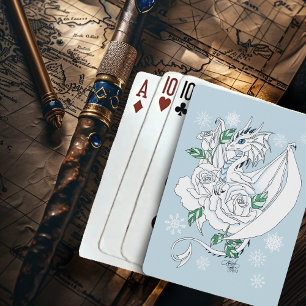White Dragon Roses Snowflakes Blue Playing Cards