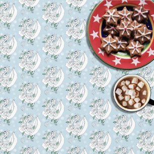 White Dragon Roses Snowflakes Blue Tablecloth
