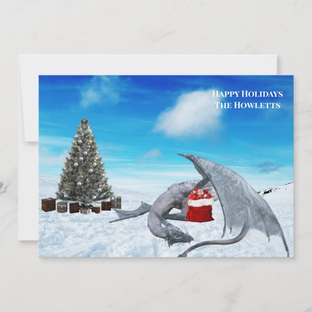 White Dragon Snow Winter Holiday Card (Front)