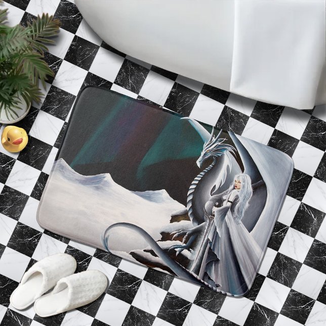 White Dragon Woman Fantasy Auroras Bath Mat (Creator Uploaded)
