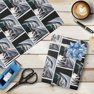 White Dragon Woman Fantasy Auroras Wrapping Paper