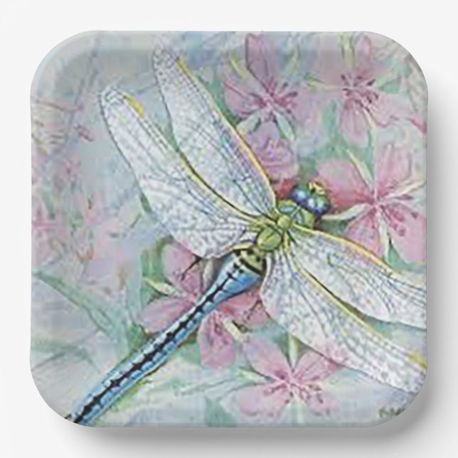 “White Dragonfly”  Paper Plate (Front)