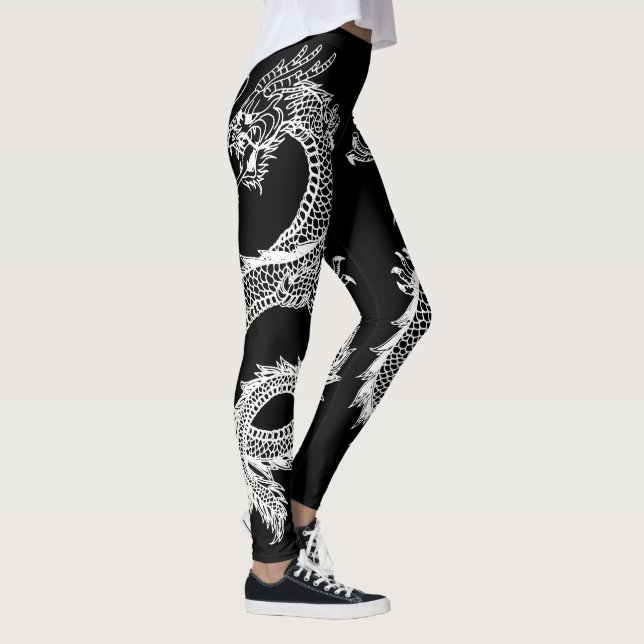 White Dragons Personalise Background Colour Leggings (Right)